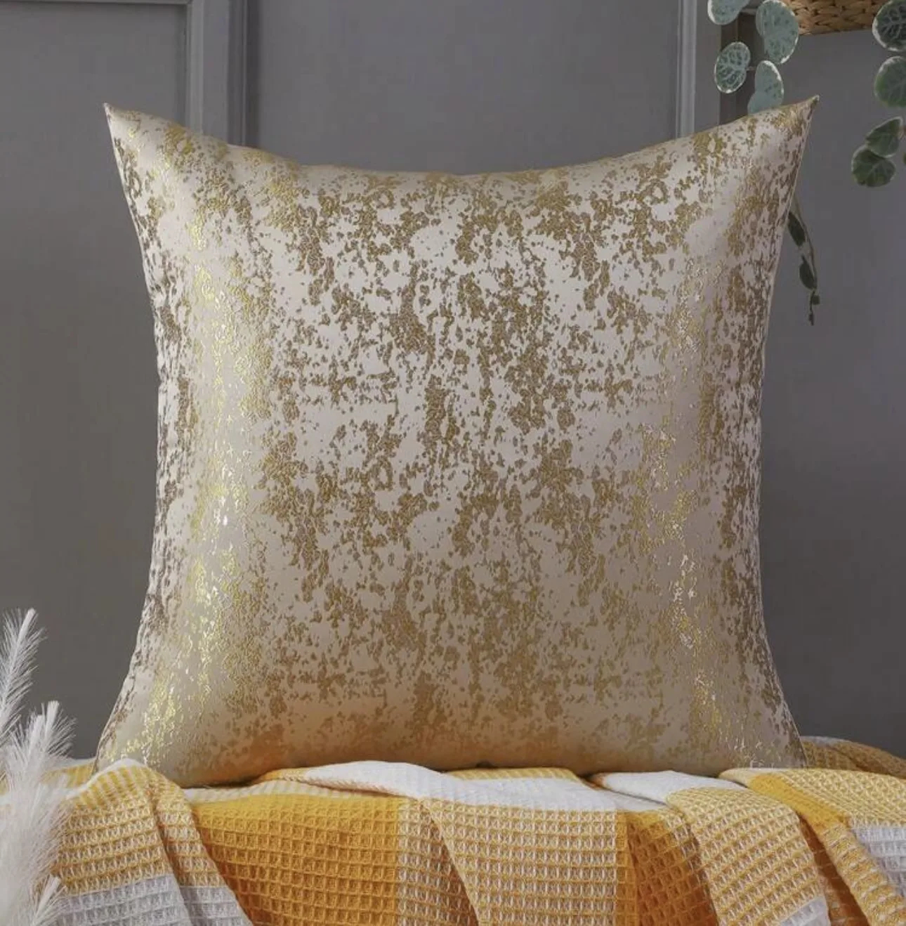 Miater 1pc Graphic Jacquard Cushion Cover Without Filler, Simple Throw Pillow Case, For Sofa, Living Room 55*55