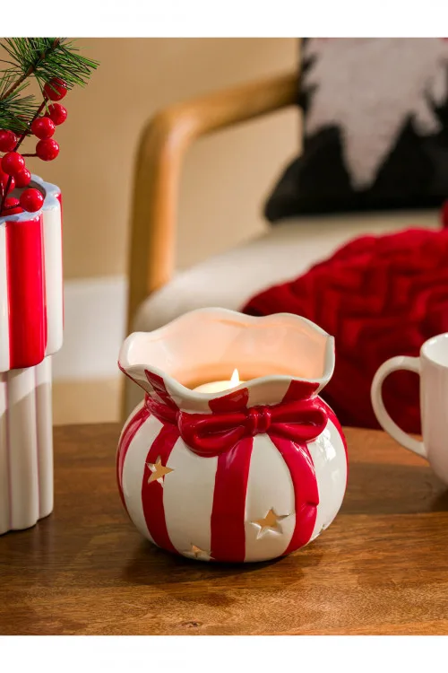 LC Waikiki  LCW HOME Red Printed Christmas Themed Decorative Candle Holder 13 cm