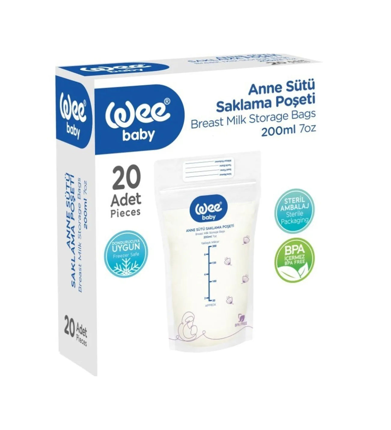 Wee Baby Breast Milk Storage Bags, 20-pack, 200 ml
