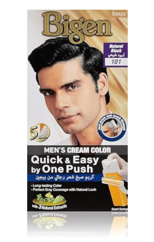 Bigen Men's Cream Color Quick & Easy by One Push Hair Dye - 101 Natural Black