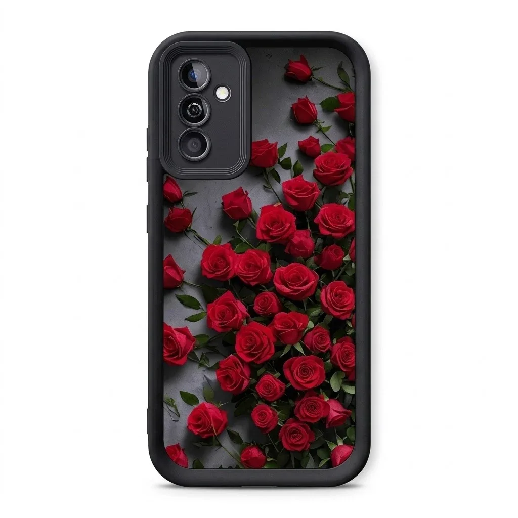 Galaxy A54 5G Cover Black Color with Red Flower Picture