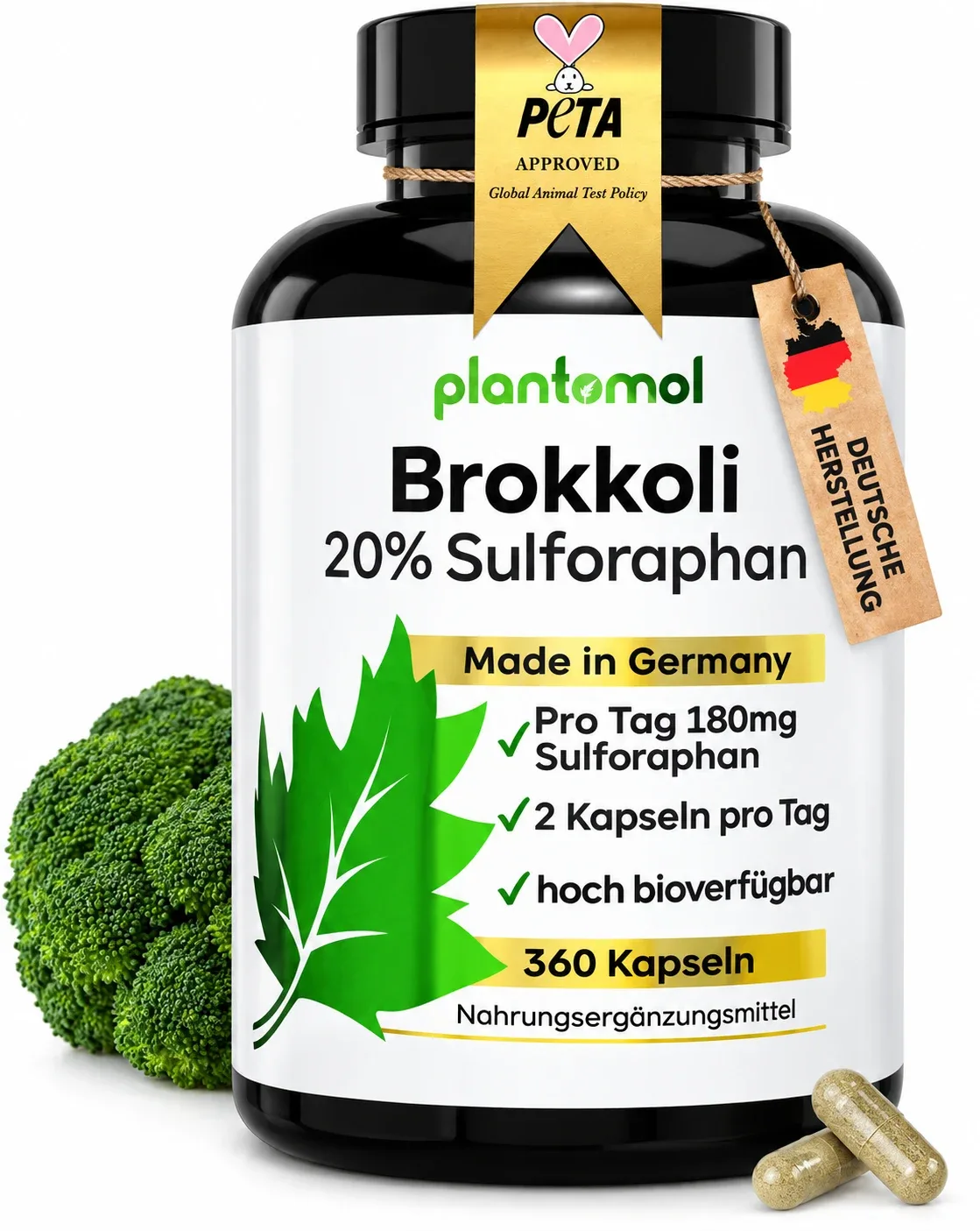Plantomol Broccoli 180 mg Sulforaphane Capsules High Dose from Broccoli Extract 360 capsul