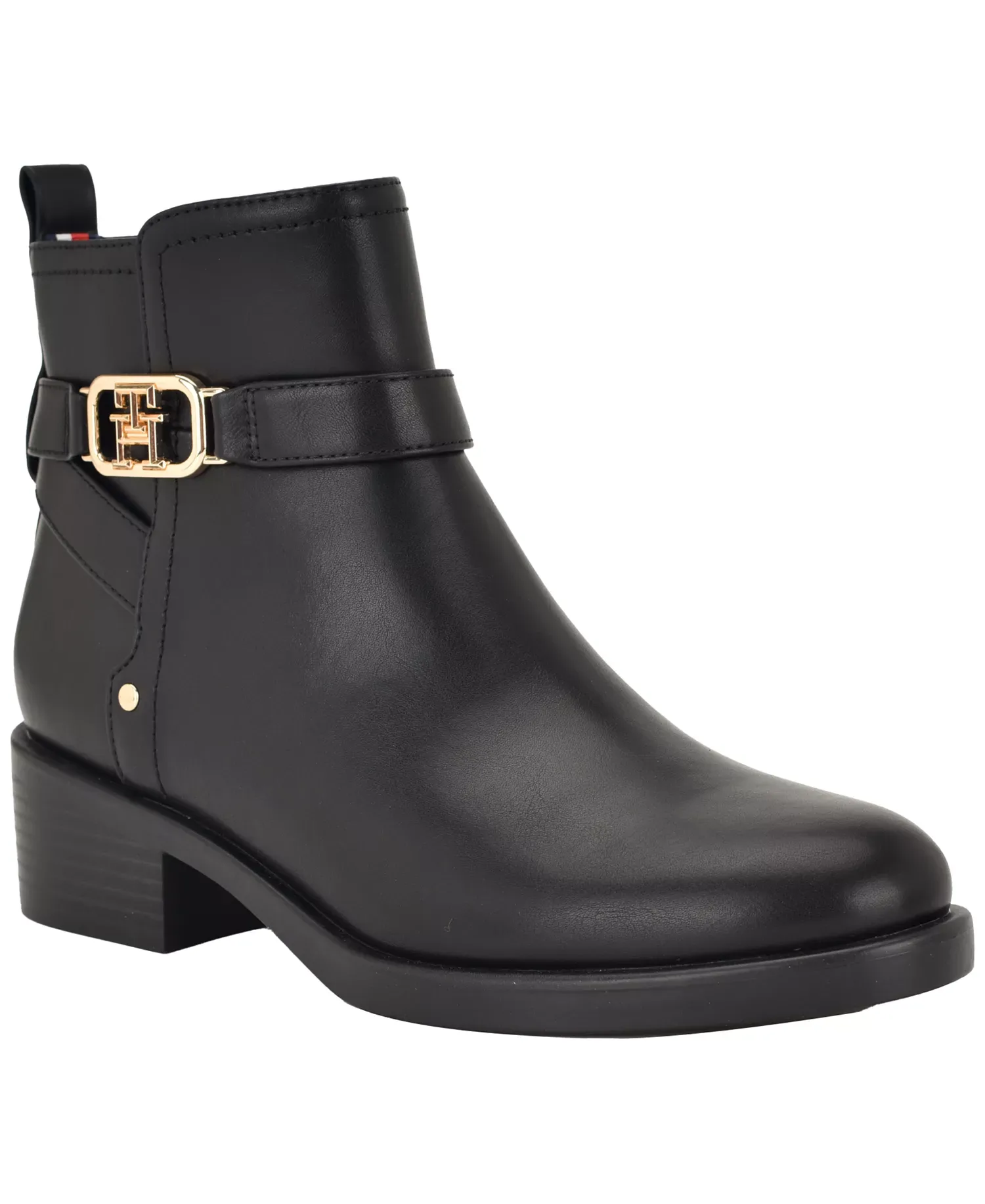 Size: 8.5-Tommy Hilfiger Women's Ivaide Logo Strap Block Heel Booties