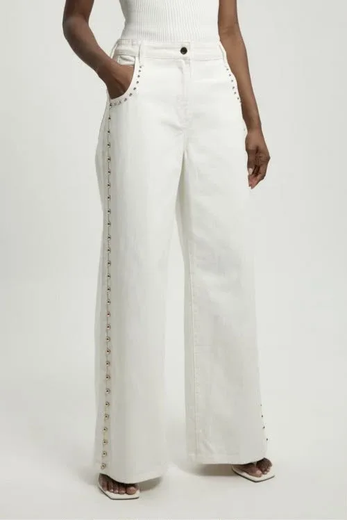 Size: 46-Karen Millen Denim Studded Wide Leg Trouser Denim Studded Wide Leg Trouser