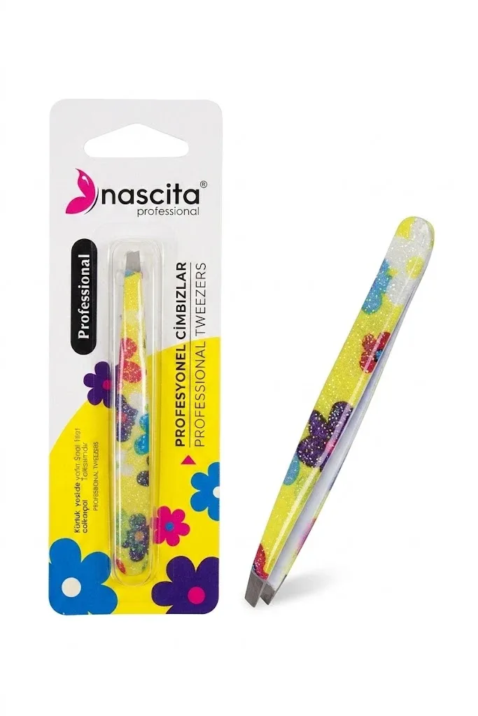 Nascita Tweezer Straight Tip Yellow with Flowers Color