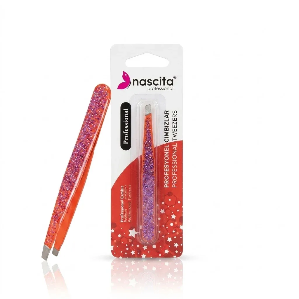 Nascita Tweezer Straight Tip Orange Glitter Color