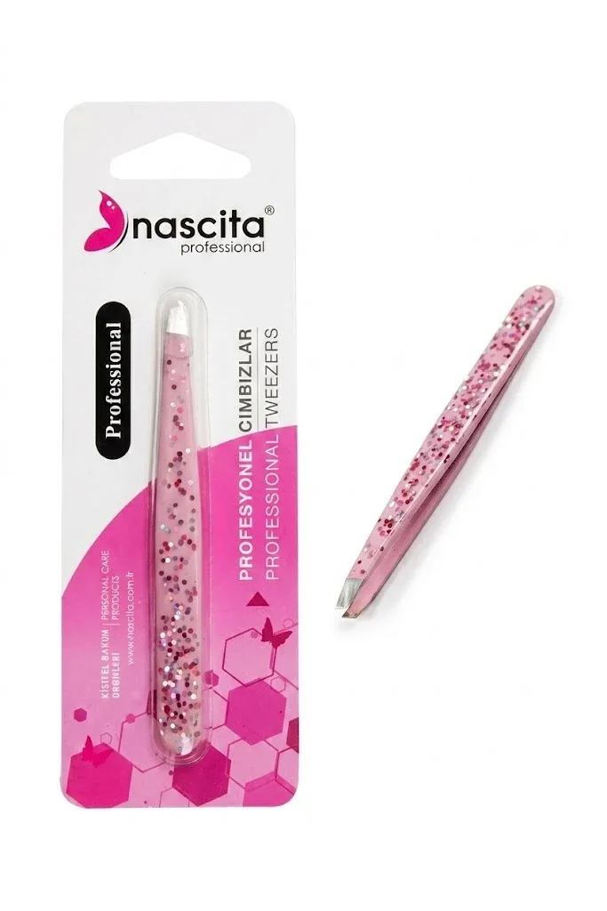 Nascita Tweezer Stant Tip Silver Handle  Pink Glitter Color