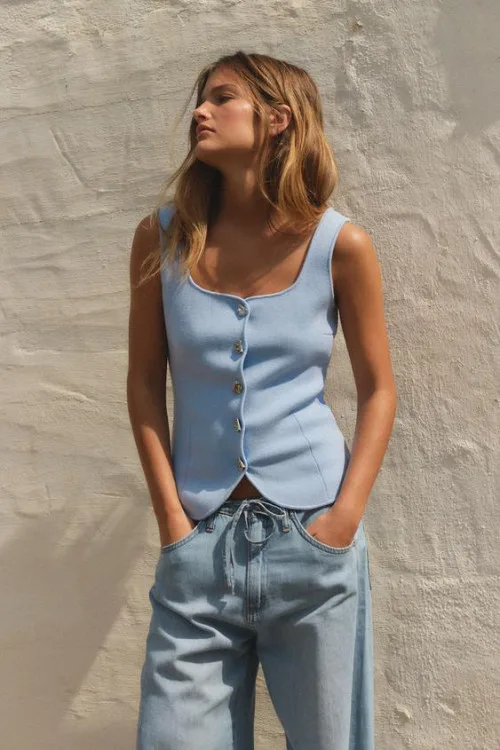 Size:Large-ZARA PLAIN KNIT CORSET TOP