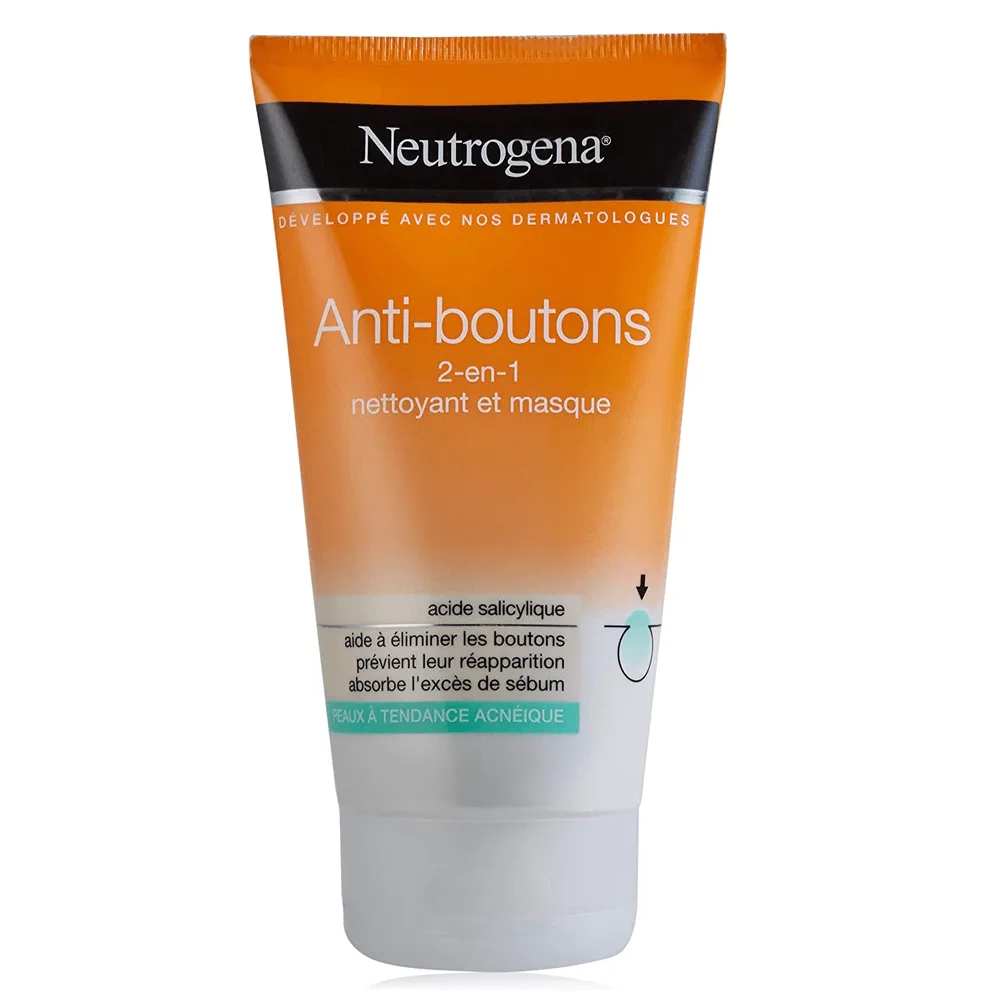 Neutrogena Anti-Pimple Facial Cleanser, 2-in-1 Cleansing and Mask with Salicylic Acid for Blemished Skin, Oil-Free, 150 Ml