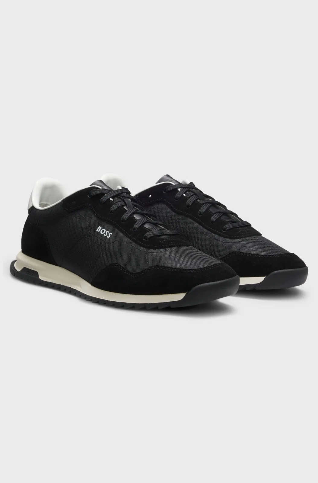 Size: 42-BOSS Mixed-material trainers with textured fabric