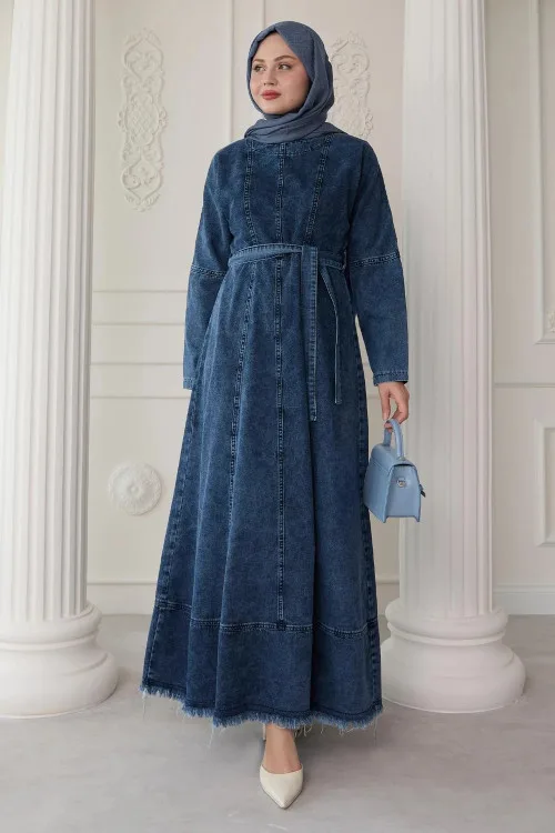 Size: 44-Leema Light Blue Denim Dress with Full-Length Seam Detail