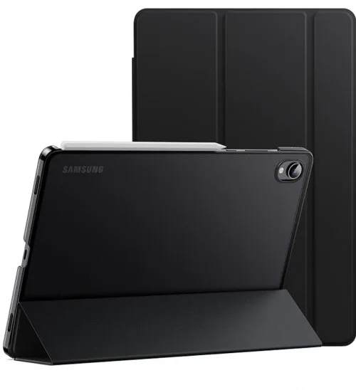 Getek Case for Samsung Galaxy Tab S11, Tri-fold Transparent Back Protective Cover, Supports S Pen Pairing, Auto Wake/Sleep Function (Black)