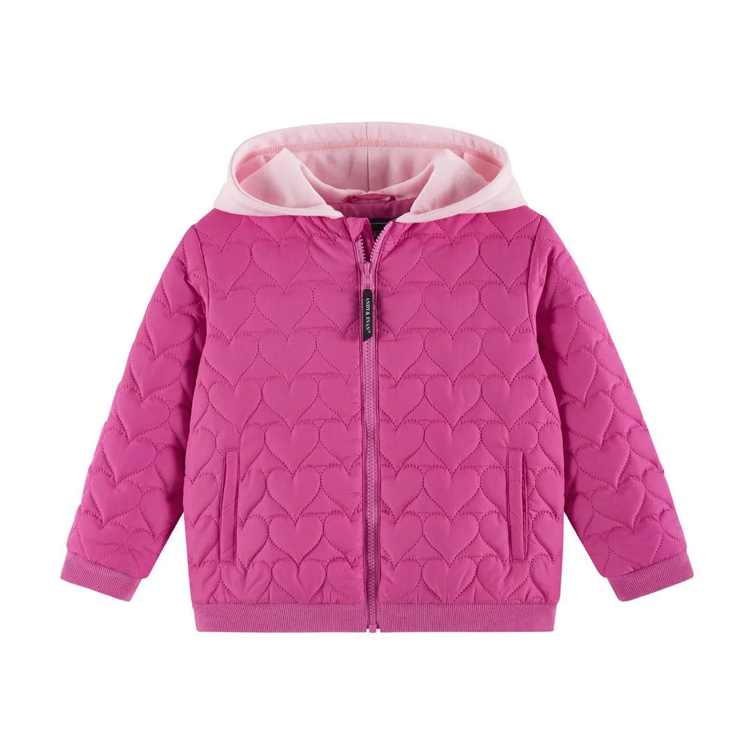 Size: 6-Andy & Evan Kids Hooded Quilted Jacket | Pink Hearts